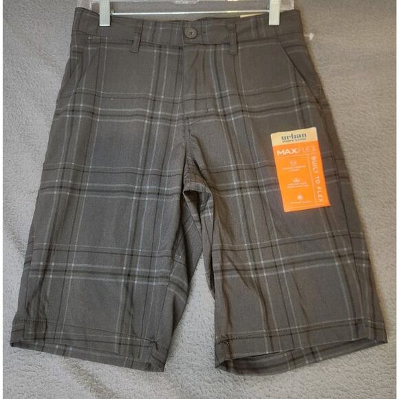 Urban‎ Pipeline Mens Shorts 29 Gray Plaid Maxflex Tech Pocket Stretch Flat Front - Picture 1 of 9